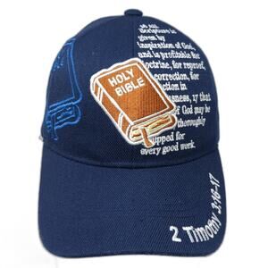 Holy Bible Strapback Hat Blue One Size Adjustable Embroidered Pit Bull